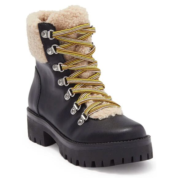 NWOB STEVE MADDEN Aniko Winter Boots Black 5M Platform Lug Sole Faux Fur - Picture 1 of 8